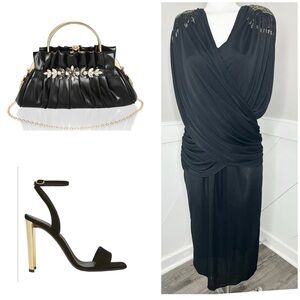 ZEEBA BLACK VINTAGE DRESS WITH RUCHING DRAPING / PRELOVE/SIZE 11-12